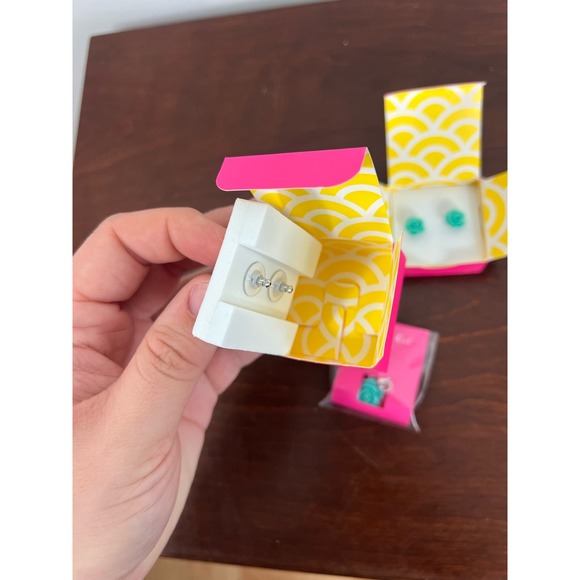 Set of 2 New Origami Owl Aqua Rose Stud Earrings and Aqua Rose Dangle - Picture 4 of 6